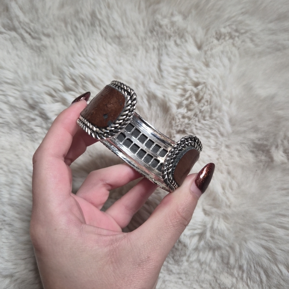 Brown Leather Bracelet with Silver Accents - Picture 5 of 12